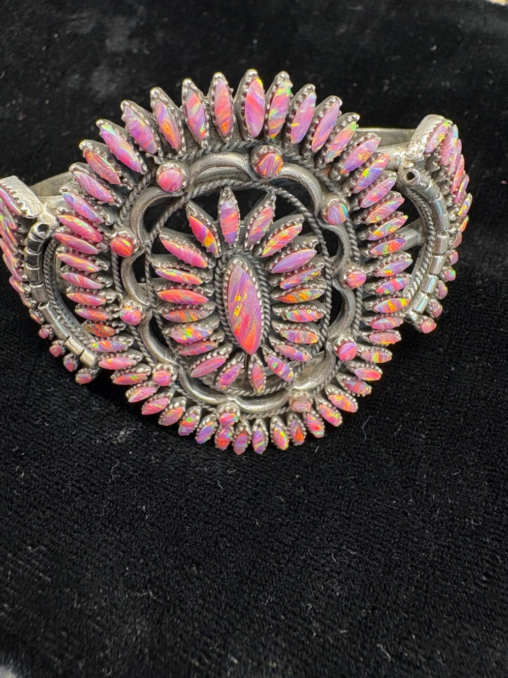 Beautiful Iridescent Pink Purple Aurora Opal SW statement sterling silver cuff